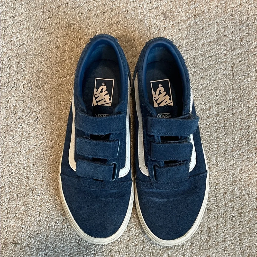 Velcro Vans- Women’s Navy Sneakers with White Stripes - Picture 2 of 5